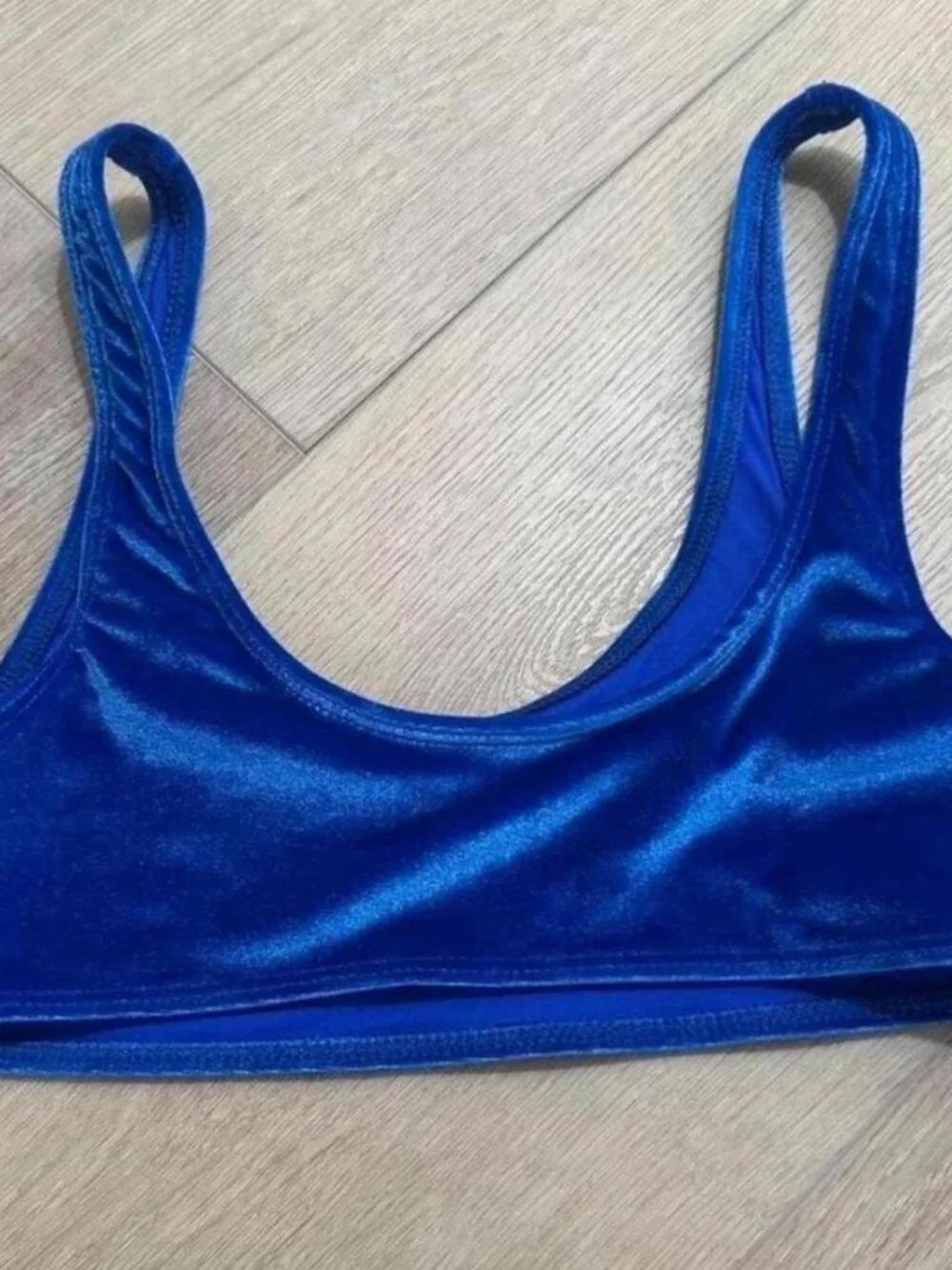Frankies Bikinis Velvet Royal Blue Scoop Neck Bikini Top